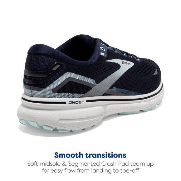 BROOKS WOMEN'S GHOST 15 NEUTRAL RUNNING SHOES PEACOAT PEARL SALT AIR 5 WIDE 2E - Picture 3 of 6